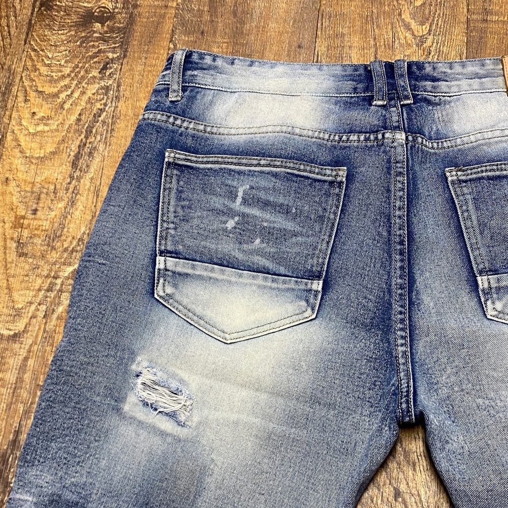 Smoke Rise size 38 Distressed destroyed bleach wash‎ Blue Denim Shorts cotton - Picture 9 of 13